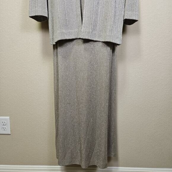 Alex Evening Formal 2 Piece Long Dress Jacket Champagne Wedding Holiday Party 16 - Picture 5 of 12